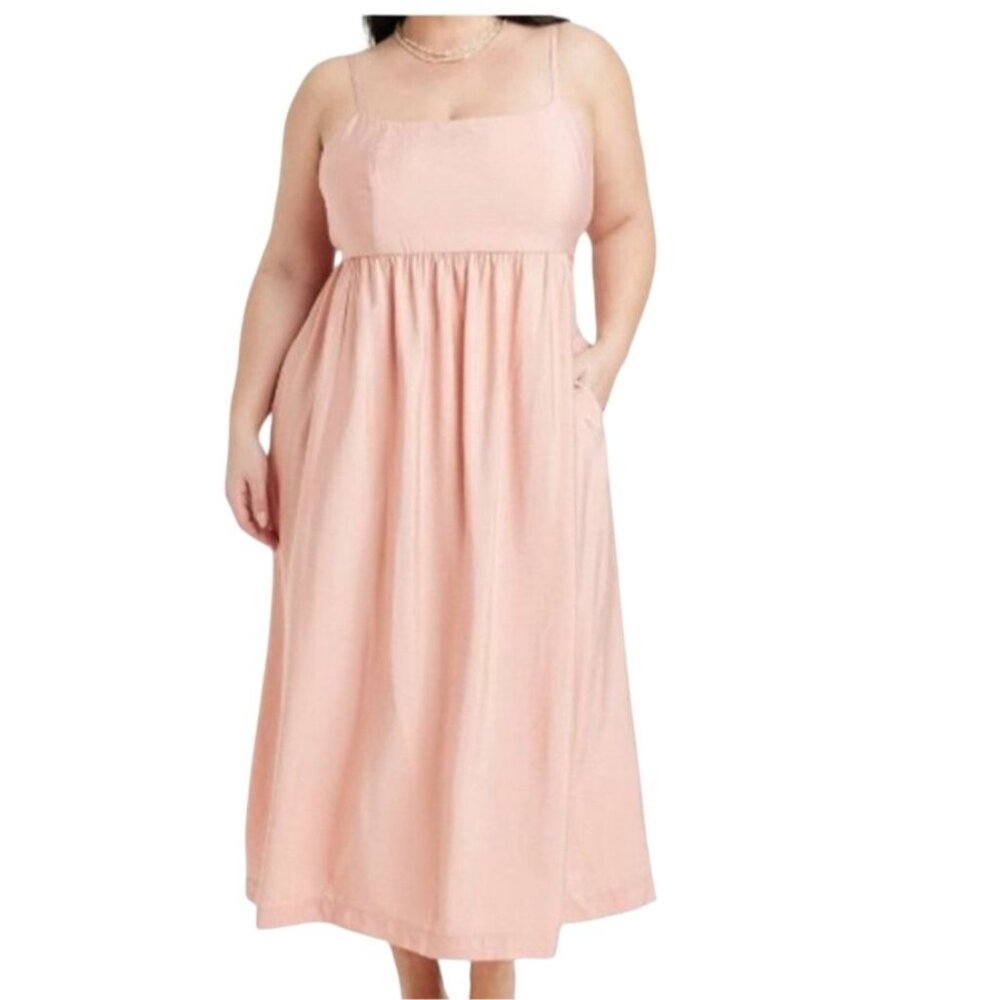 A New Day Size 3X Blush Pink Bow Tie Maxi Dress Plus Size Spaghetti Strap Flowy